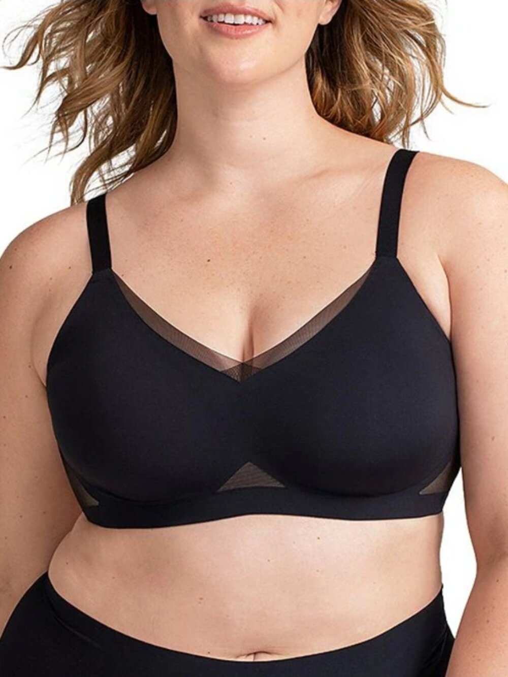 Honeylove CrossOver Liftwear Bra Black Wireless Comfort Womens XL 38D 38DD Mesh